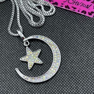 NECKLACE! Betsey Johnson Moon & Star AB Crystal Pendant BNWT Unique & Beautiful